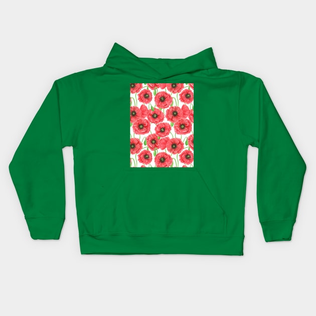 Watercolor poppies floral pattern Kids Hoodie by katerinamk